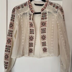 Zara White Embroidered Women's Top